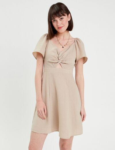 Robe patineuse manches courtes beige femme