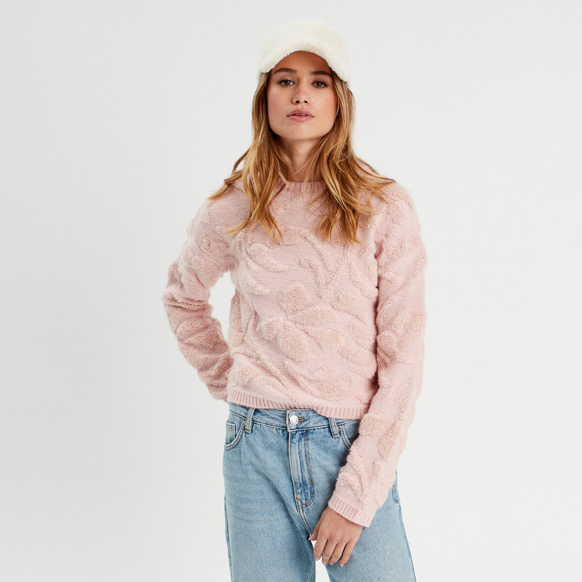 Pull manches longues rose clair femme