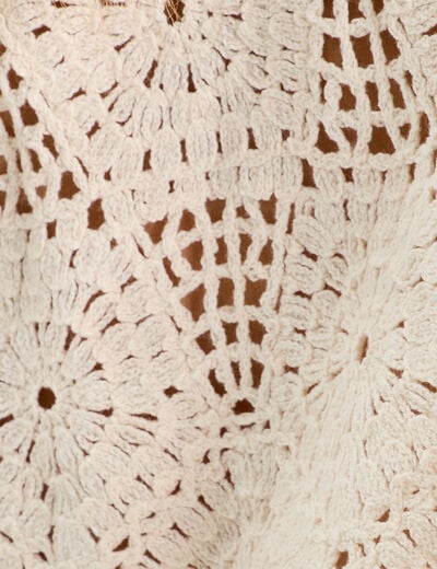 Gilet effet crochet et noeuds beige femme