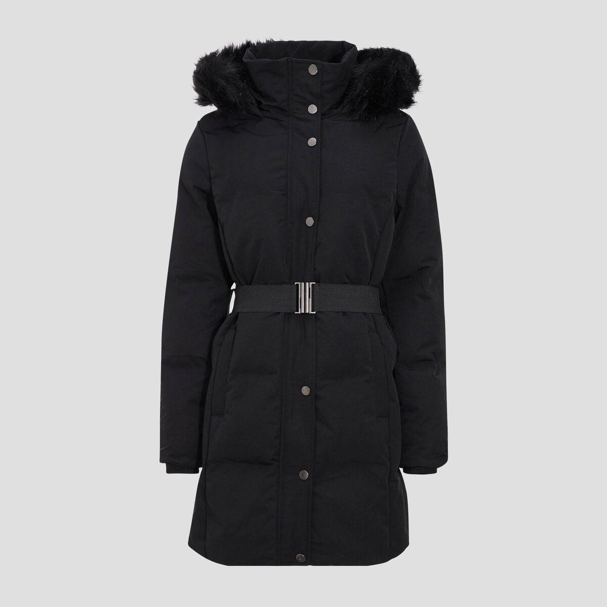 Doudoune droite ceinturée noir femme