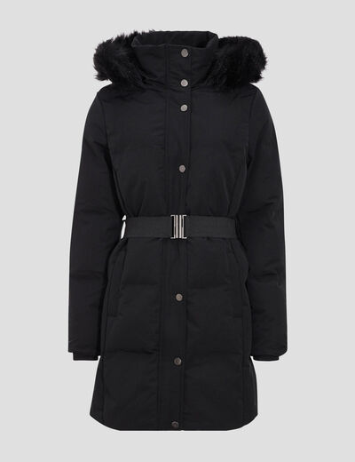 Doudoune droite ceinturée noir femme