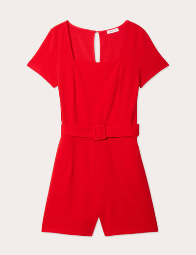 Combishort ceinturée rouge femme