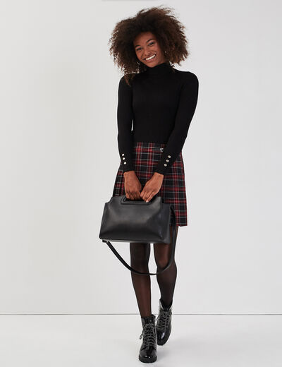 Pull col roulé côtelé noir femme