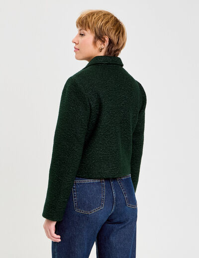 Veste bouclette boutonn&eacute;e vert fonc&eacute; femme