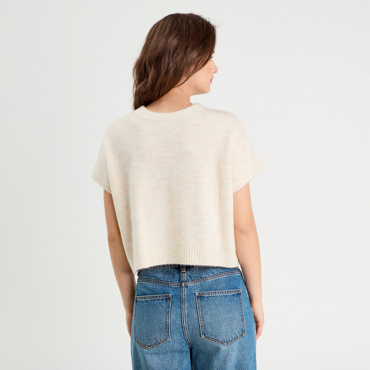 Pull dos devant détail noeud sable femme