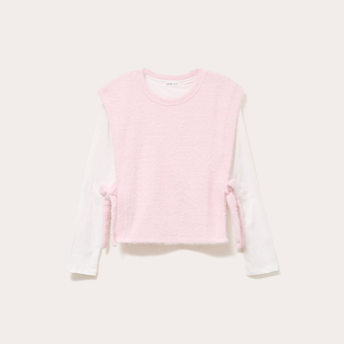 T-shirt pull sans manches 2-en-1 rose clair femme