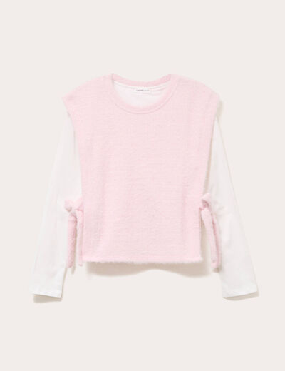 T-shirt pull sans manches 2-en-1 rose clair femme