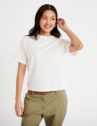 T-shirt col rond manches courtes ecru femme