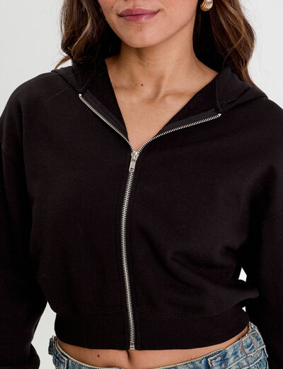 Sweat zippé à capuche noir femme
