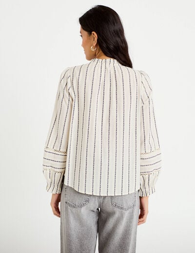 Blouse ajour&eacute;e manches longues blanc femme