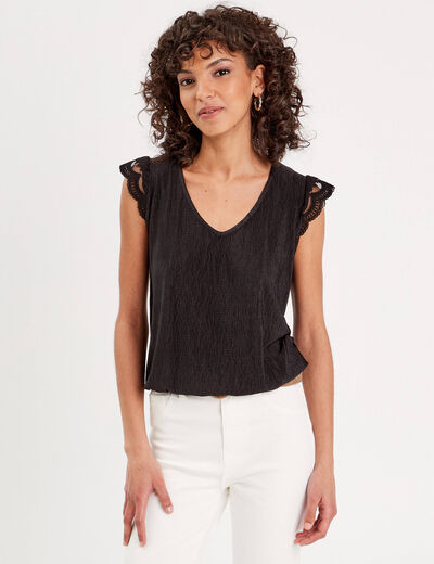 Top sans manches plissé noir femme