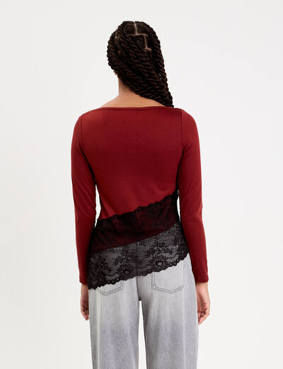 Top ajust&eacute; manches longues orange fonc&eacute; femme