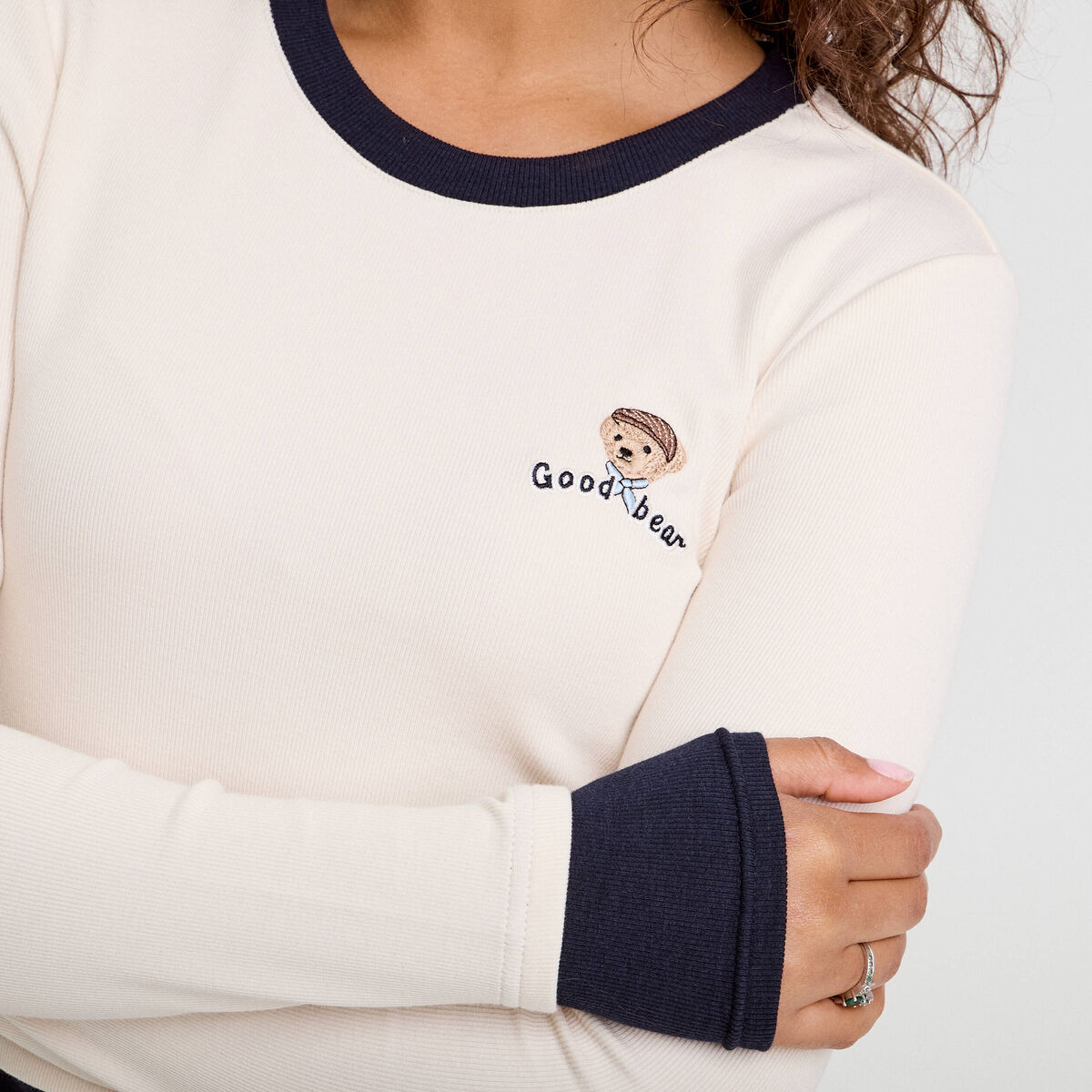 T-shirt cropped 2-en-1 ecru femme