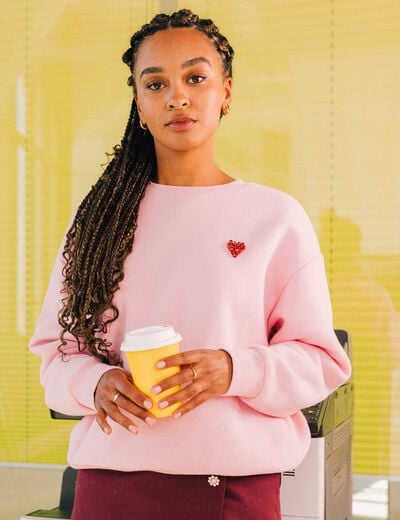 Sweat oversize col rond manches longues rose clair femme