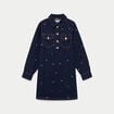 Robe courte droite en jean brod&eacute;e bleu marine femme