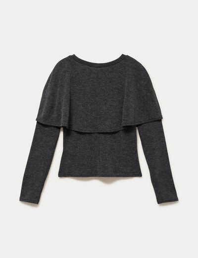 Pull cape col rond manches longues gris fonc&eacute; femme