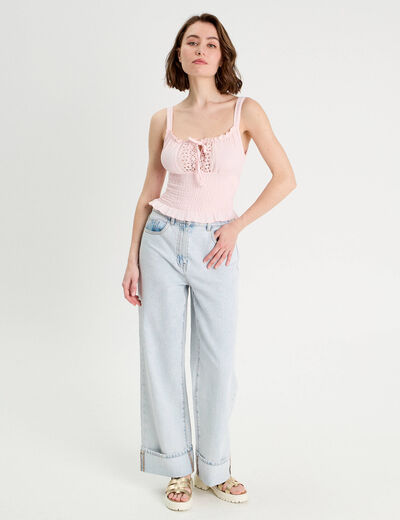 Débardeur smocké rose clair femme