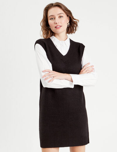 Robe pull droite 2-en-1 noir femme