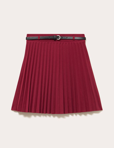 Jupe &eacute;vas&eacute;e pliss&eacute;e ceintur&eacute;e rouge fonc&eacute; femme