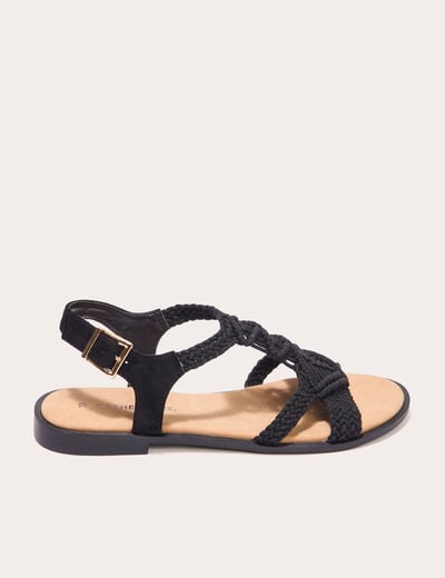 Sandales plates macramé noir femme