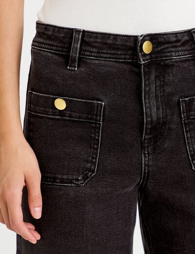 Jean wide leg cropped taille haute denim noir femme