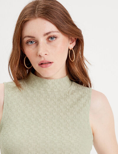 Débardeur col montant vert kaki femme