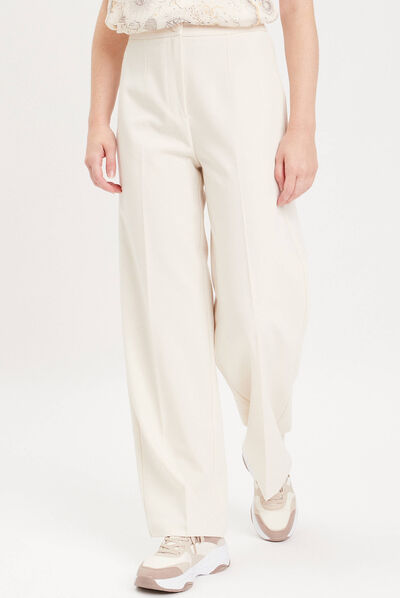 Pantalon city large pinces ecru femme