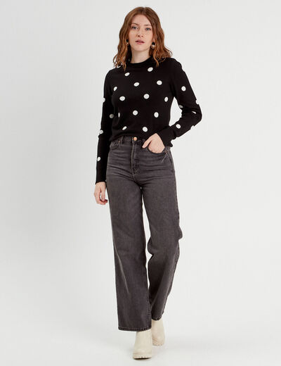 Pull manches longues dos noeud noir femme