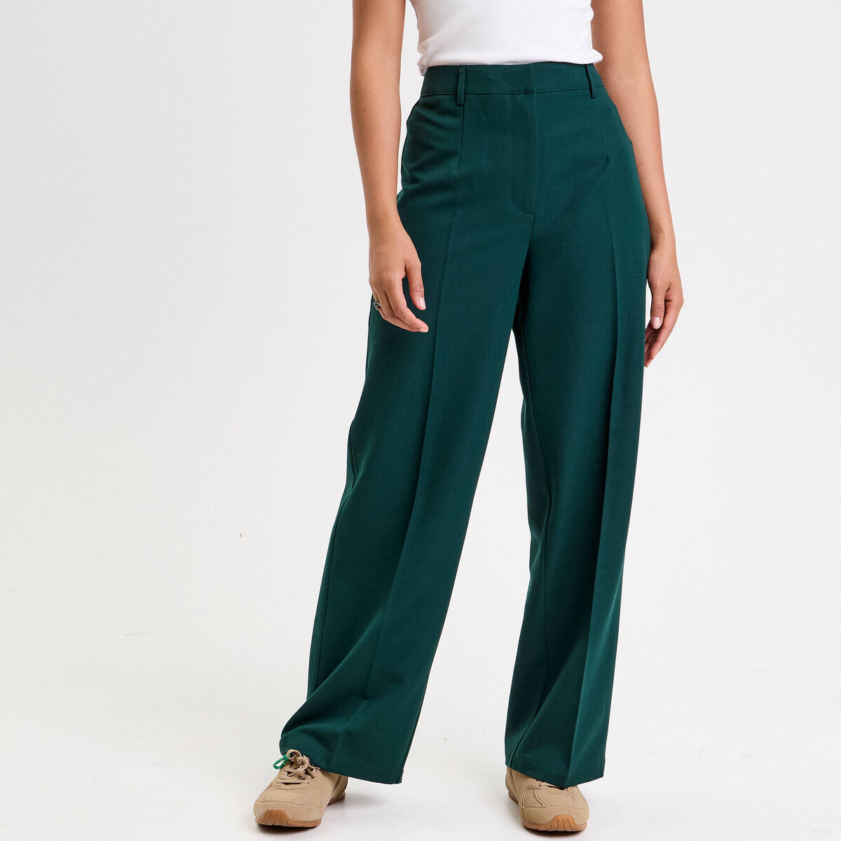 Pantalon large ventre plat vert fonc&eacute; femme