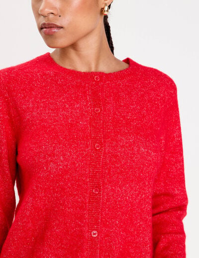 Gilet boutonn&eacute; manches longues rouge femme