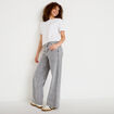 Jean wide leg taille haute brod&eacute; denim gris femme