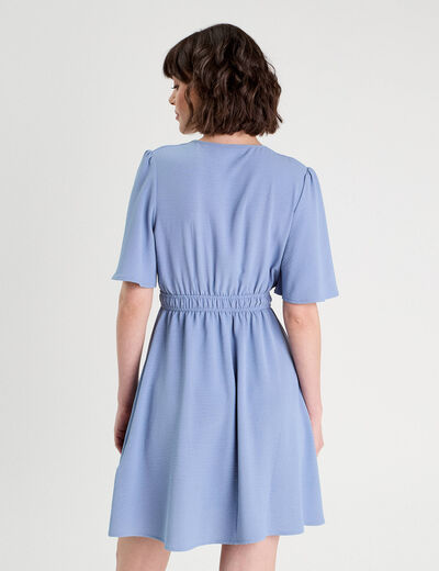 Robe évasée taille élastiquée bleu gris femme