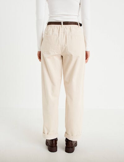 Pantalon barrel ceinture amovible ecru femme