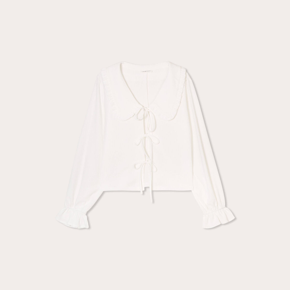 Blouse col claudine et noeuds ecru femme