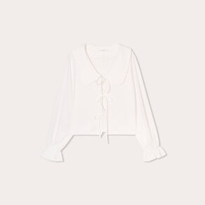blouse col claudine et noeuds ecru femme Blouse col claudine et noeuds ecru femme
