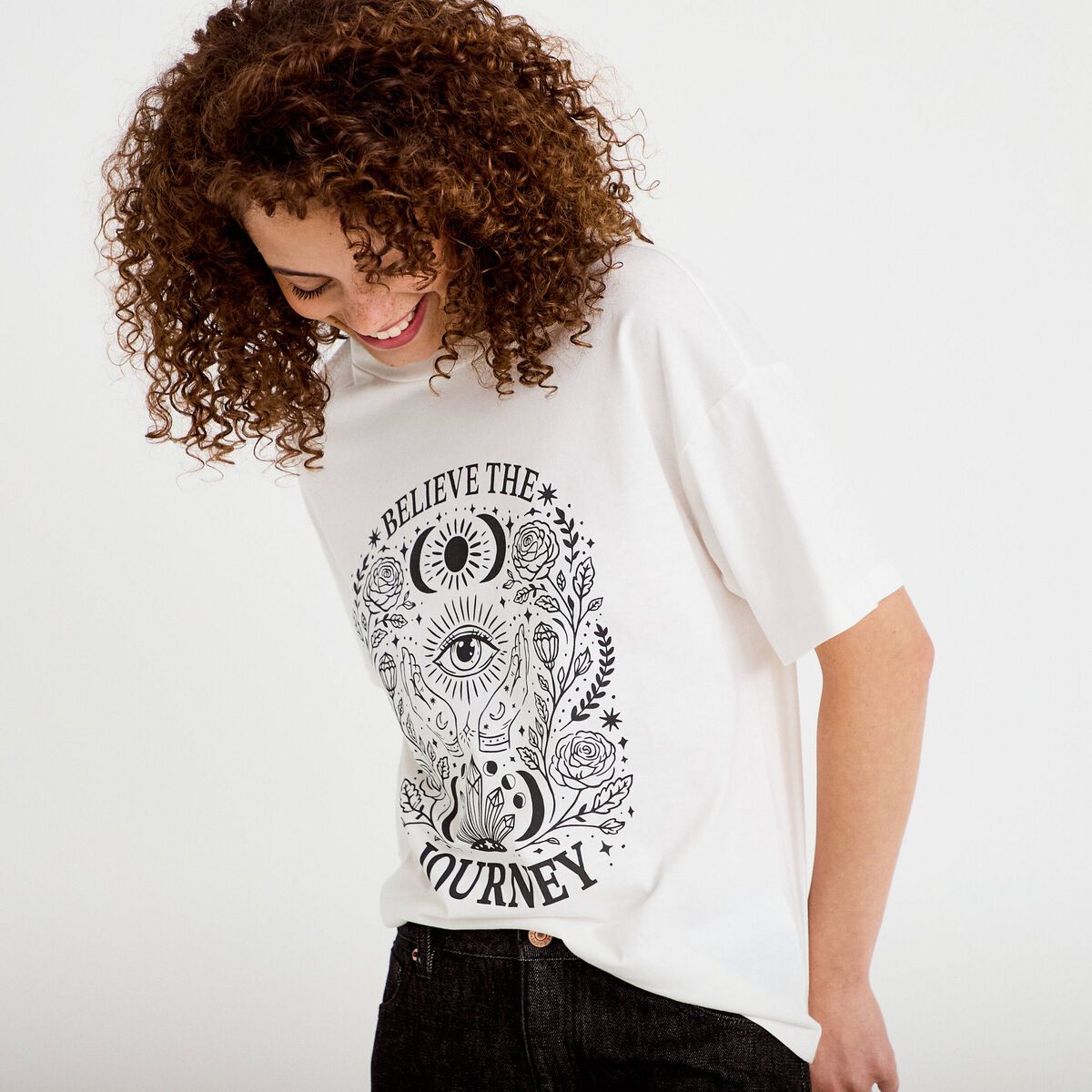 T-shirt oversize manches longues ecru femme