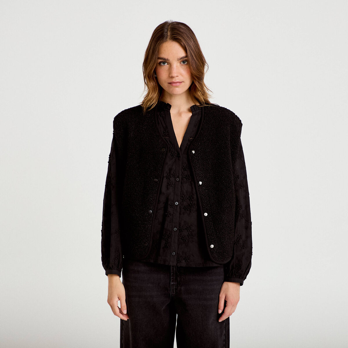 Gilet sans manches effet polaire noir femme