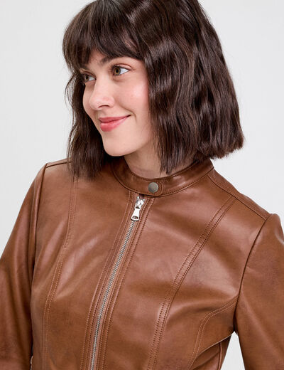 Veste droite zippée beige femme