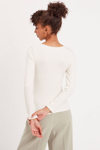 T-shirt avec ouverture ecru femme