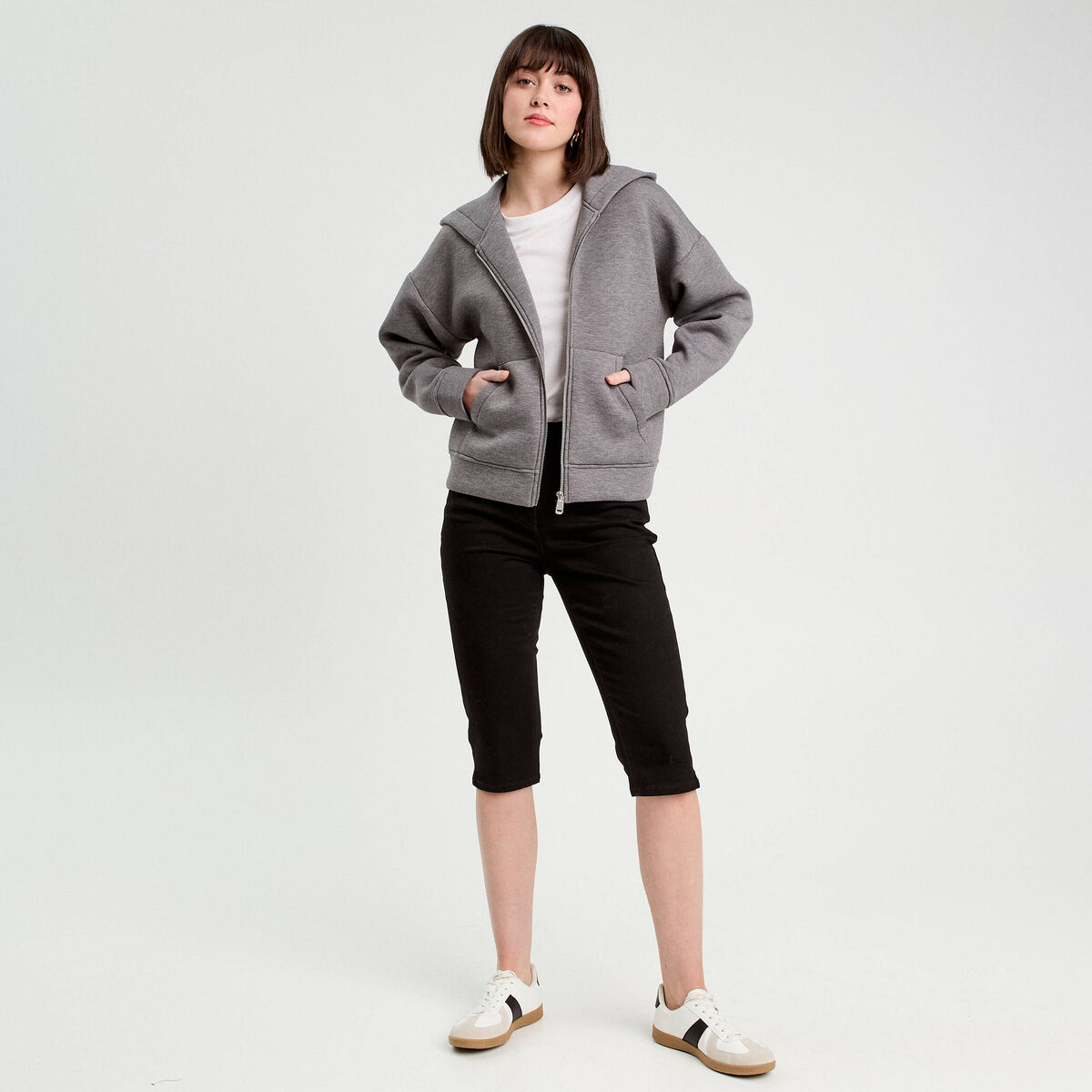 Pantacourt capri denim noir femme