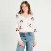 Gilet court brodé ecru femme