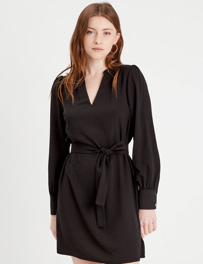 Robe droite ceinturée noir femme