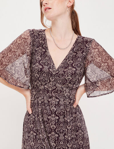 Robe longue évasée bordeaux femme