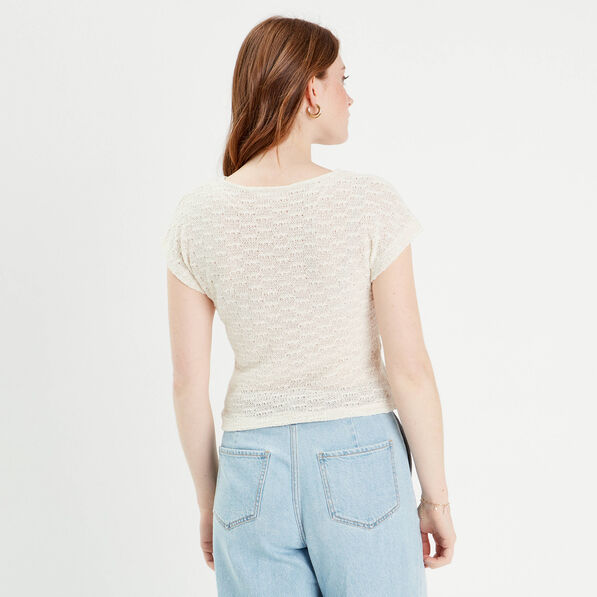 t shirt manches courtes ajoure creme femme T-shirt manches courtes ajouré creme femme