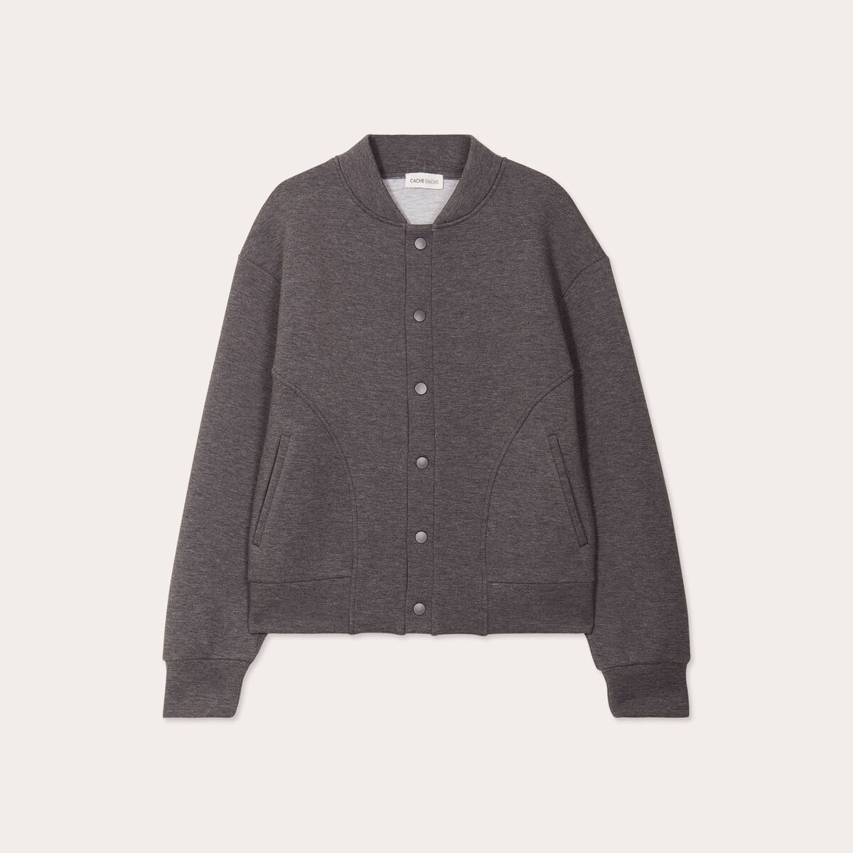 Sweat boutonné col teddy gris foncé femme