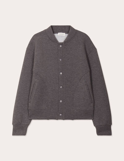 Sweat boutonné col teddy gris foncé femme