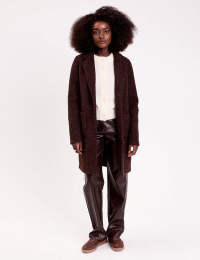 Pantalon droit similicuir marron fonc&eacute; femme