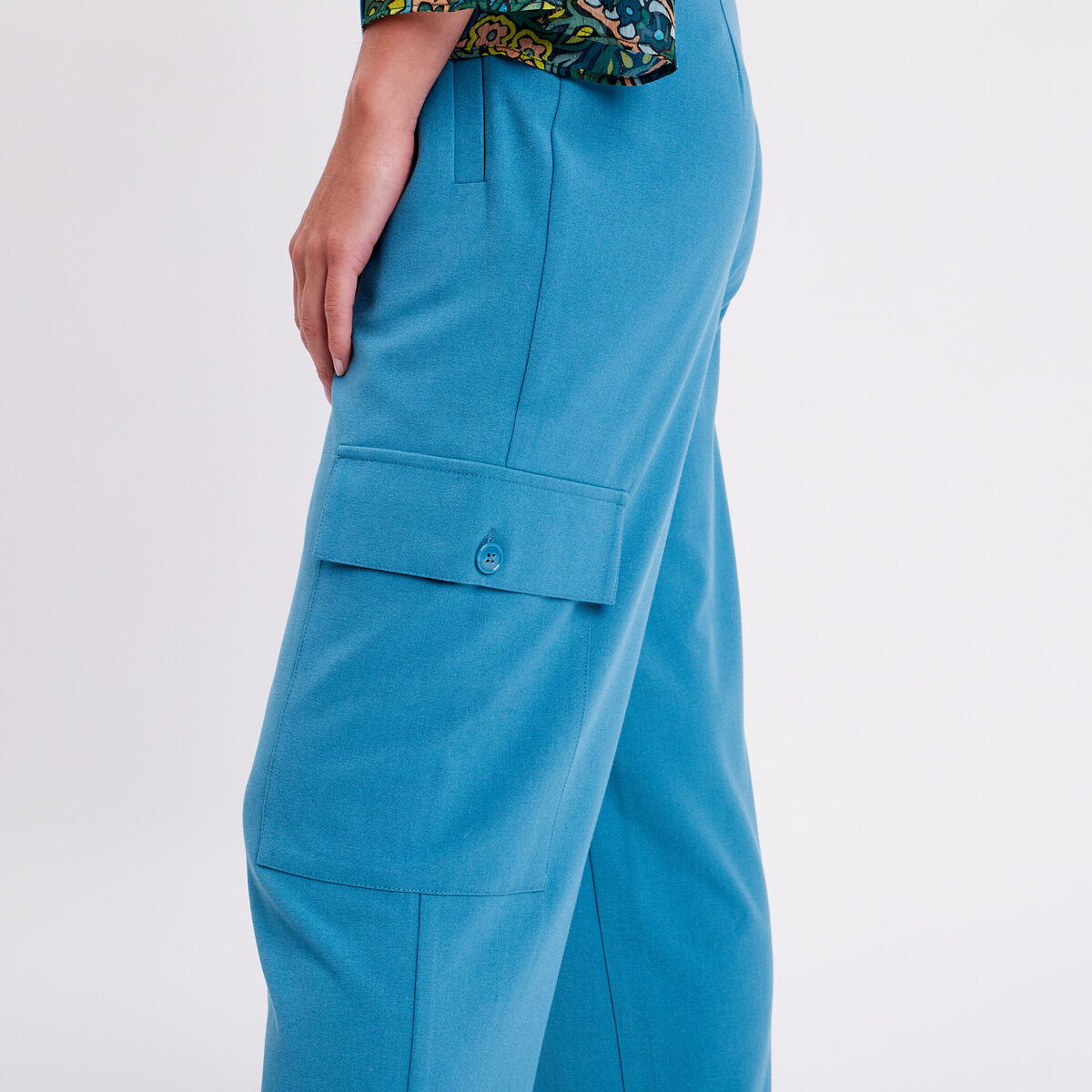 Pantalon city large cargo bleu pétrole femme