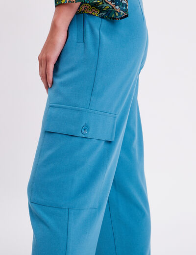 Pantalon city large cargo bleu pétrole femme