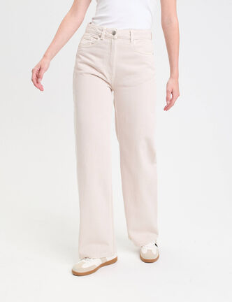 Jeans wide leg taille haute ecru femme